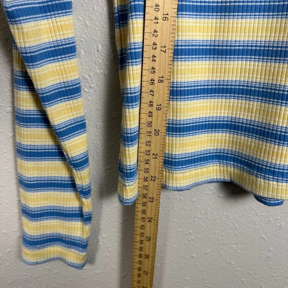 Vintage Arizona Womens L Turtleneck Long Sleeve Striped Ribbed Blue Yellow Y2K